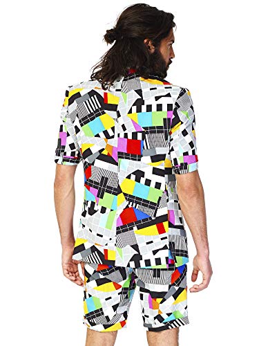Opposuits Men's Summer Suit - Retro 90'S Printed Outfit - Slim Fit - Includes Short Sleeved Blazer, Shorts And Tie - Size Us 38 #TOP1