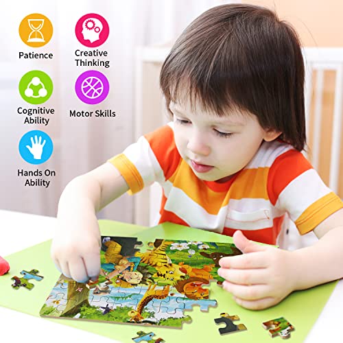 Humerry 60 Pieces Animal Puzzles Kids Ages 3-5, Wooden Jigsaw Puzzles Montessori Puzzle For Toddler, Educational Puzzles Gift For Girls And Boys, Packed With Iron Box #TOP2