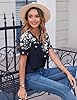 Zeagoo Womens Summer Short Sleeve T-Shirts V Neck Button Tops Casual Henley Shirts Basic Tunic Blouse Navy Blue Flower S #3