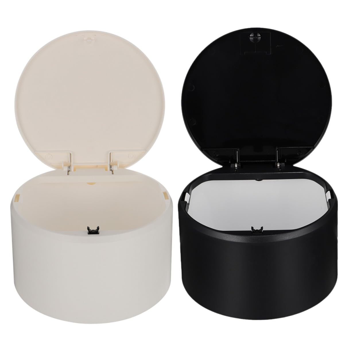 2pcs Mini Desktop Trash Can Press Pop-up Wastebasket Set, Small Office and Home Garbage Bin for Bathroom and Desk Organizers, Black and White