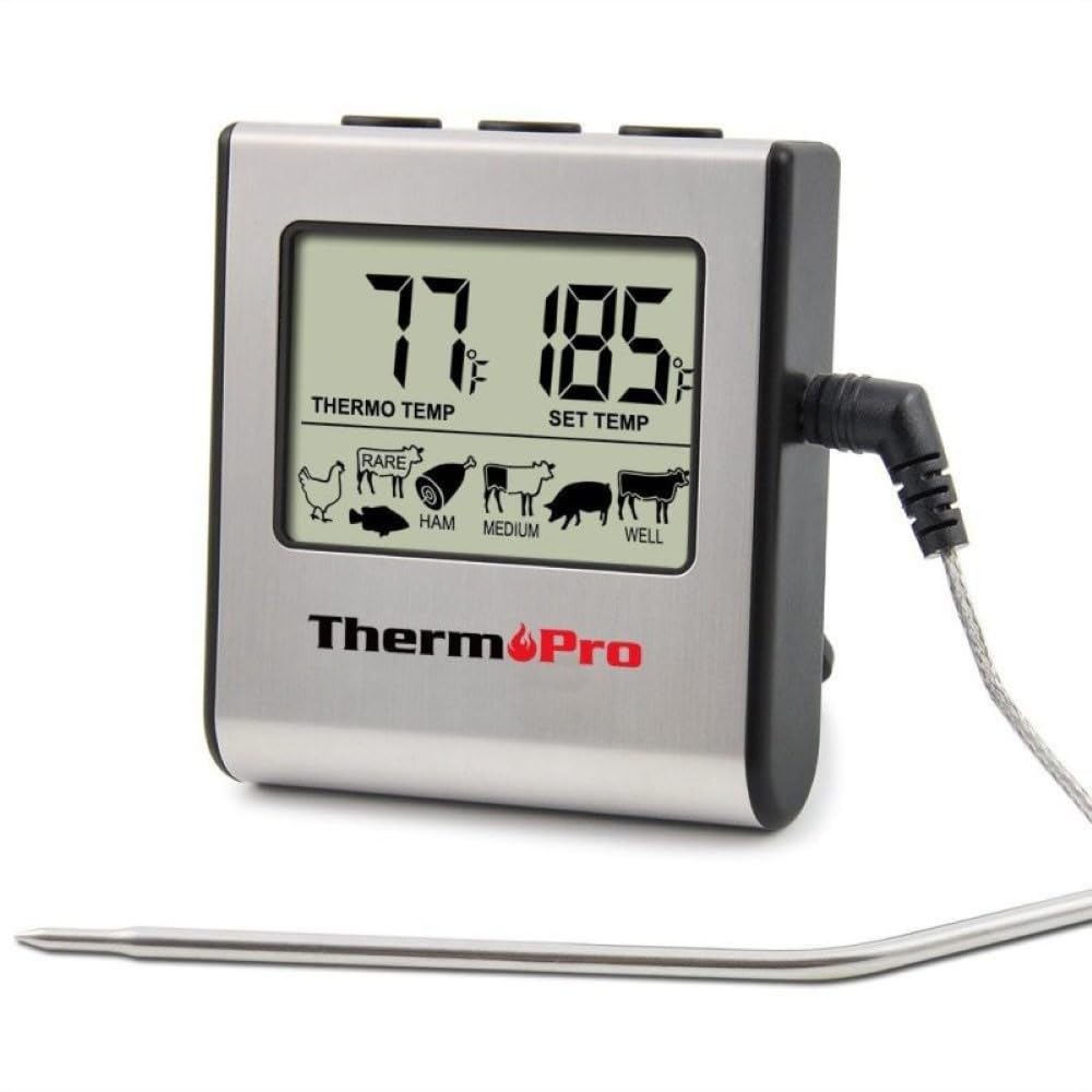 TP16 Large LCD Digital Cooking Meat Thermometer for Smoker Oven Kitchen BBQ Grill, Clock Timer with Stainless Steel Probe-image-48