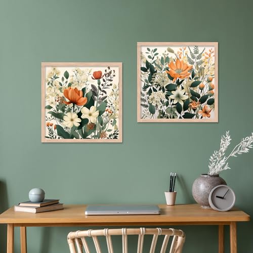 Image of kotart - Premium Digital Floral Art Paintings with Frame for Home Decor - Framed Wall Painting for Living Room Bedroom Office Room Decor - Painting for Wall Decoration Set of 2 Multicolo Size-(13x13 inch, C)
