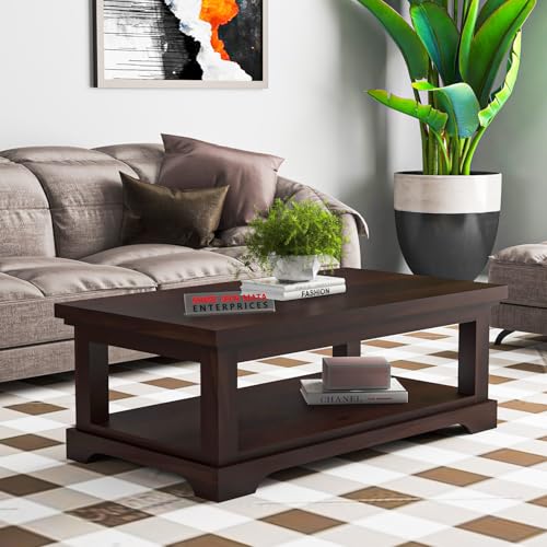 Image of Sheeshsam Wooden Center Table with Storage for Living Room - Solid Wood Coffee Table Tea Table Teapoy Center Peace for Home Sofa Center Table (Corte Walnut)