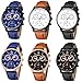 CdyBox Men Fashion PU Leather Watch Casual Business Quartz Wrist Watches Wholesale 6 Pack