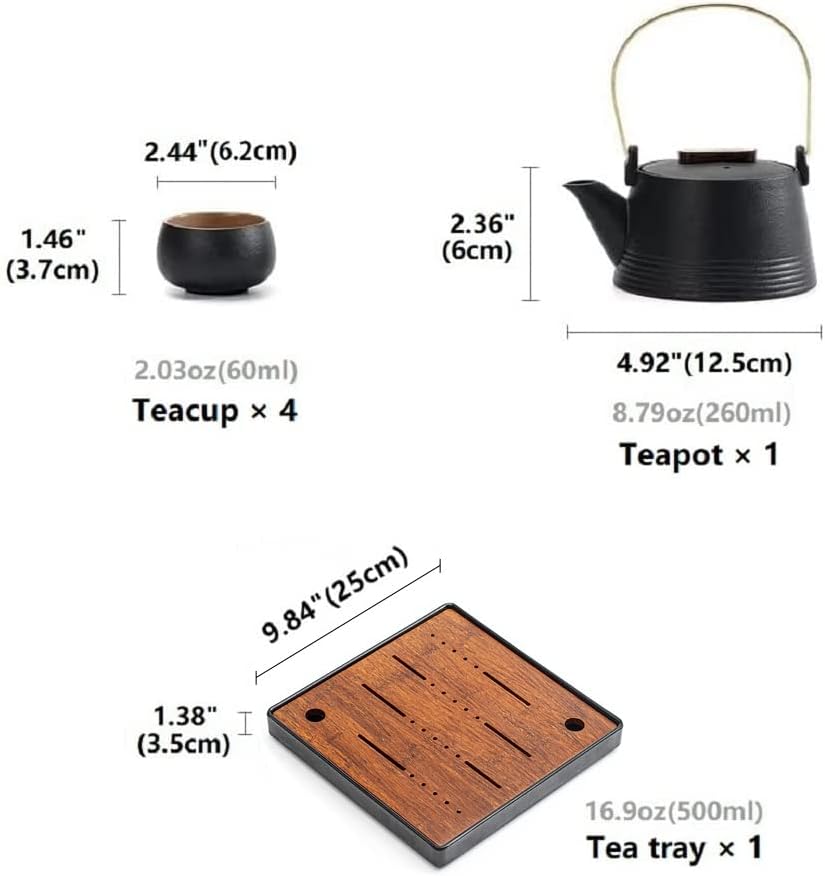 Miniatura 5 de TRENDVEI Juego de té de cerámica gruesa japonesa tetera china con asa de bucle Kungfu con infusor 4 tazas y 1 bandeja de té