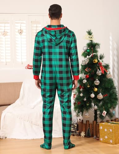 Image of Veseacky Family Christmas Pajamas Matching Sets Adult Onesie Zipper Hooded Footed One-Piece Pjs Jumpsuits