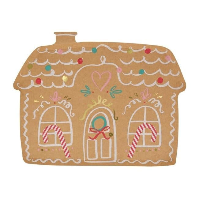 Meri Meri Gingerbread House Plates Set Of 8 With Gold Foil Details Durable Kraft Paper Eco-Friendly Christmas Party Plates