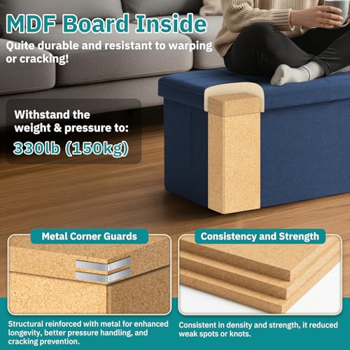 Image of 30-INCH Ottoman with Storage, Footrest Storage Bench, End of Bed Bench Coffee Table for Living Room, Bedroom, Entryway (Blue)