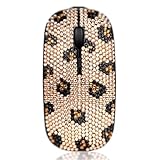 Bling Wireless Mouse - Luxury Crystal Rhinestone Sparkly Computer Mouse with USB Receiver for Girls, Bedazzled Leopard Mice for Notebook, PC, Laptop, MacBook - Champagne
