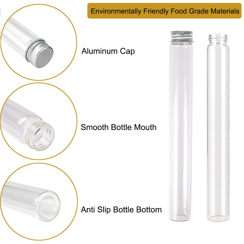 6 Pièces 90ml de Fiole en Verre Transparente de avec Couvercle en Aluminium, Tube a Essai Verre, Etc, Approprié à La Décoration de Laboratoires Scientifiques (6,90ml)