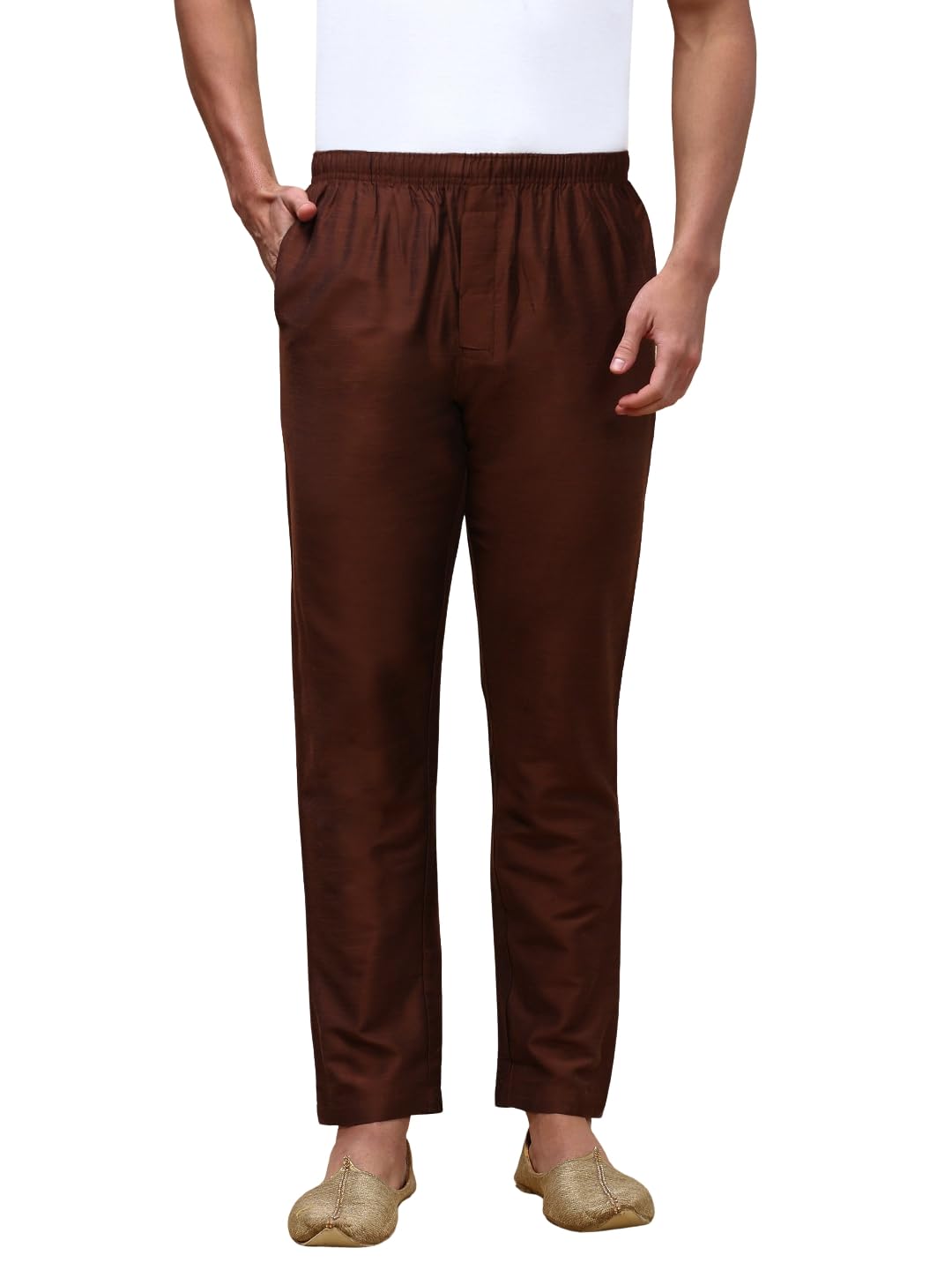 Mens Viscose Blend Salwar Pyjama Pant | Elasticated Waistband with Inner Drawstring, Button Closure, Side Pockets| Regular Fit Ethnic Wear Churidar Pajama (Brown; M)
