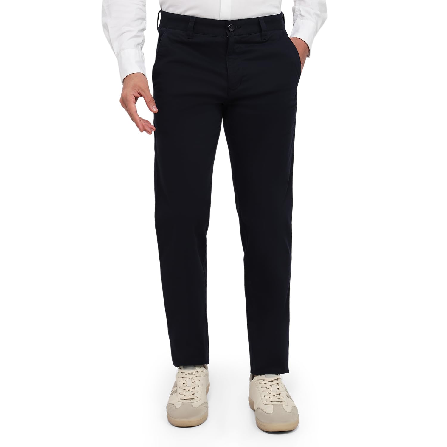 parx Men Low Rise Tapered Fit Solid Pattern Cotton Blend Flat Front Casual Trouser Blue-picture-11