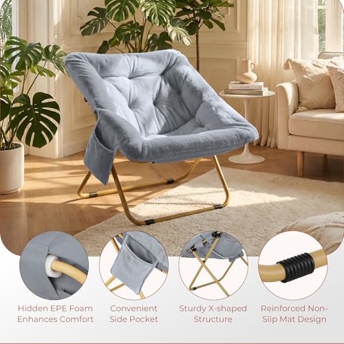 Sillón plegable tipo peluche gris miniatura 3