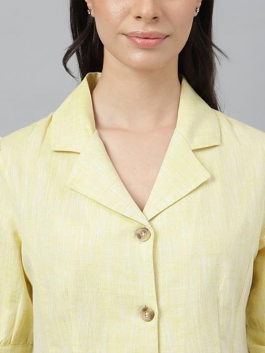Image of Hancock Women Solid Lapel Collar Regular Fit Formal Shirt