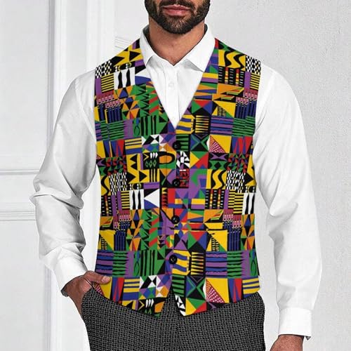 African Geometric Men's Suit Vest Waistcoat Vests Formal Dress with 2 Pockets for Business Casual Tuxedo2