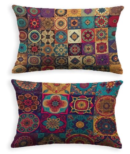 Fundas de cojines para sofá con suave terciopelo e impresión bohemia a doble cara 3