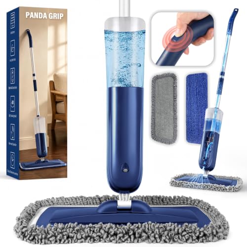 Image of PowerMop Floor Mop with 720 ml Refillable Bottle & 2 Microfiber Pads | Powered wet dry mop for kitchen, wood, hardwood, laminate, ceramic tile floors, with washable pads and refillable bottle