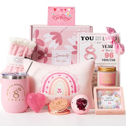 8th Birthday Gifts for Girls Happy 8th Pamper Gift Basket Ideas for Daughter Cute Unique Sweet 8 Year Old Birthday Hampers Presents for Her Best Friend Niece Granddaughter Sister Friend Teens