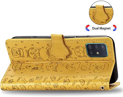 Capa carteira Sanlydy para Moto G9 Play/G9, couro de poliuretano premium para gatos e cães em relevo