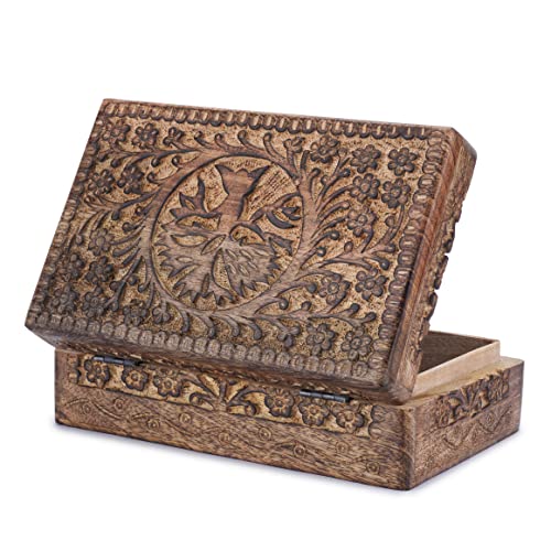 Ajuny Wooden Jewellry Box Tree of Life Carvings Travel Trinket Holder Storage Case Handmade Treasure Box Keepsake Organizer Unique Gifts for Men & Women - Image 2