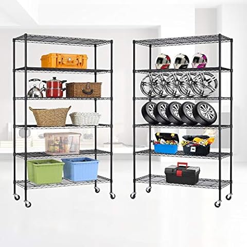 Payhere 6 Tier Wire Shelving Unit Metal Industrial Shelving Garage Storage Shelving W/Wheel, Black Utility Shelf and 2100 LBS Capacity NSF Heavy Duty Height Adjustable Wire Rack(48 "x 18" x 82") Cover