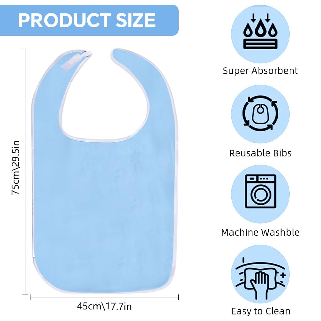 HANNEA® 30'' Adult Bib for Men and Women, Soft Towel Cloth, Absorbent, Adjustable Hoop and Loop Closures, Durable, Machine Washable, Full Coverage for Dining, Nursing Homes, and Special Needs Care - Image 2 thumbnail