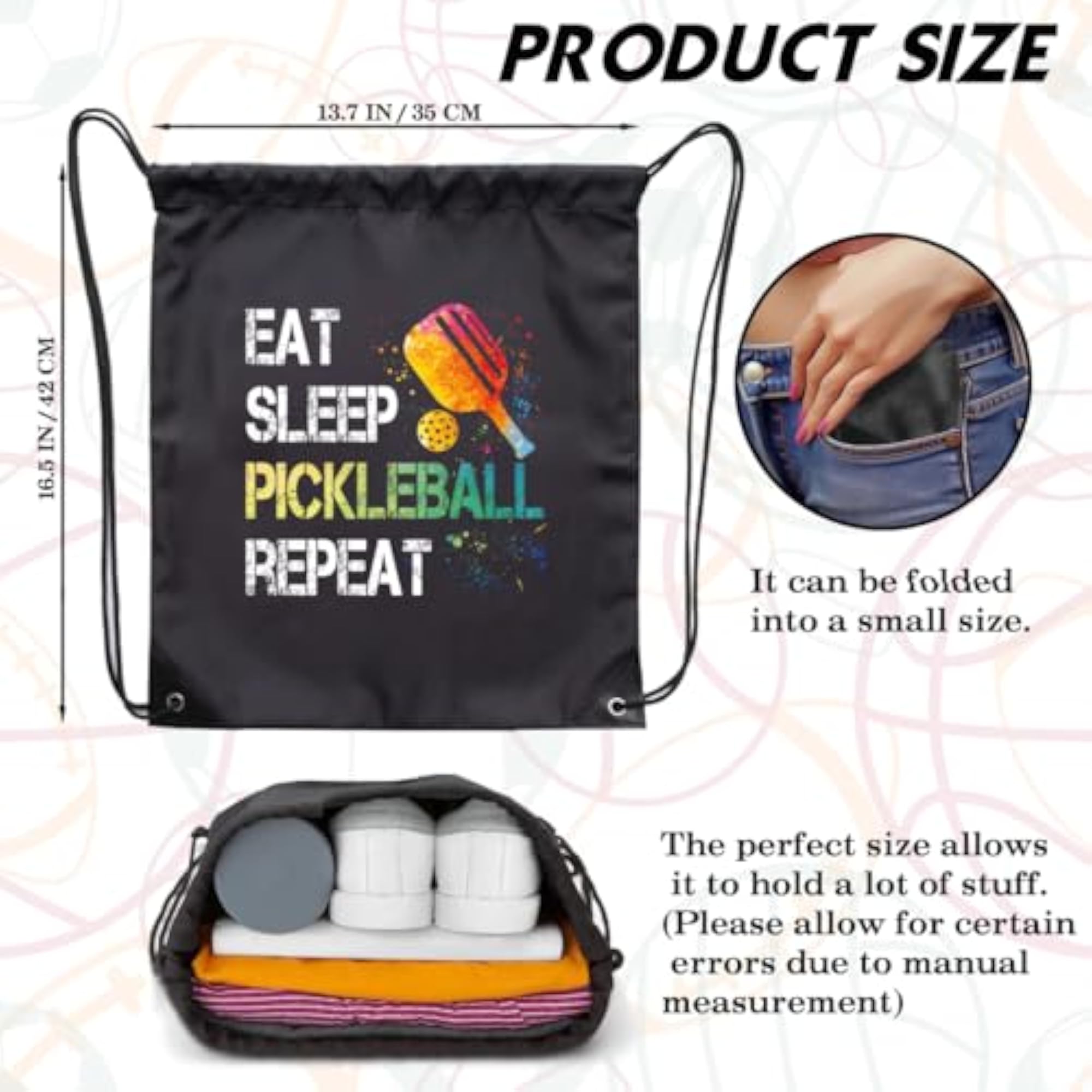 Eat Sleep Pickleball Repeat Drawstring Backpack