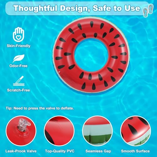Image of Watermelon Pool Floats for Kids Adults, Inflatable Swim Rings Swimming Pool Float Tube Round Shaped Swimming Tube Water Fun Beach Pool Toys for Summer Party