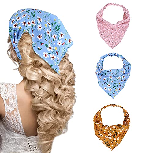 Molain Floral Elastic Hair Scarf Headband 3 PCS Chiffon Head Kerchief Hair Bandanas Boho Printed Hair Scarves Not Fall Off Turban Hairband Fashion Women Girls Hair Accessories