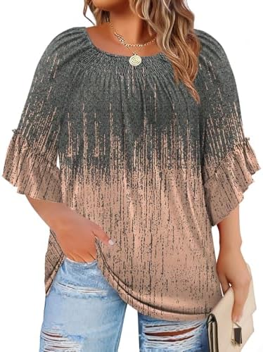 WIHOLL Plus Size Tops for Women 3/4 Length Sleeve Blouses Dressy Casual Tshirts Shirts Fahion Summer Outfits