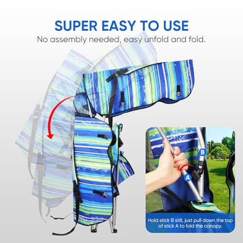 Image of VTOY Portable Camping Chair with Canopy - Folding Chair with Canopy, Durable 600D Oxford Canopy Chair for Camping, Beach, Picnics, Fishing & Sports