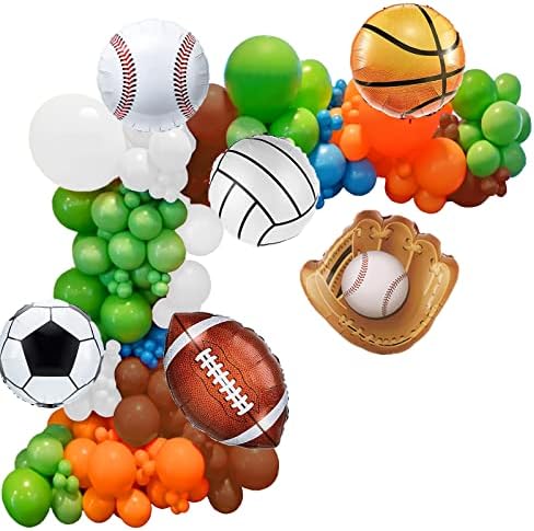 148 pcs Sport Balloons Arch Garland Football Party Decoration White Brown Green Orange Blue Balloons Camping Party Supplies for Sport Favor Theme Birthday Party Decorations