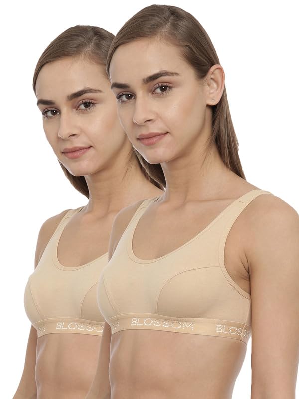 blossom Women’s Pack of 2 Low Impact Sport Bra, Single Layered, Seamed, Non Wired, Non-Padded, Slip on Style Made with Pure Cotton-picture-16