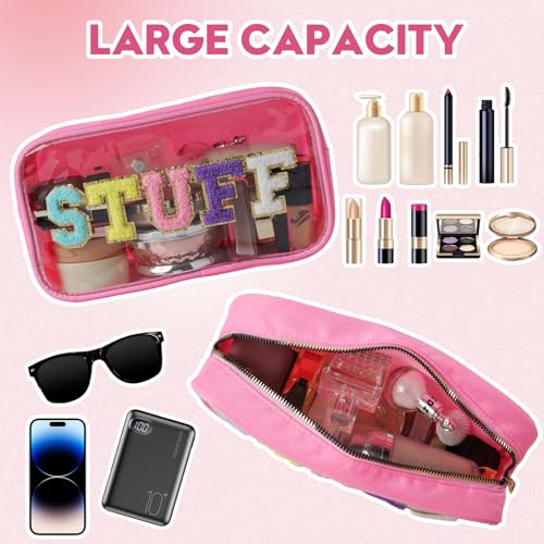 Swim Chenille Letter Makeup Bag,Waterproof Cute Women Clear Cosmetic Bags Sunscreen Organizer for Beach Pool Swimming Team Swimmers,Travel Toiletry SPF Zipper Pouches for Teen Girls (PINK-SWIM)4