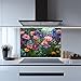 Tempered Glass Backsplash, Windflower Garden Glass Backsplash, Kitchen Backsplash Behind Stove, Glass Backsplash for Kitchen Wall, Easy to Install Stove Backsplash