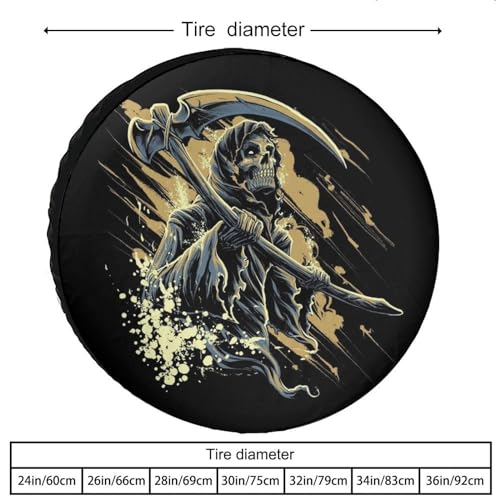 Image of Black Grim Reaper Spare Tire Cover Skull Skeleton Wheel Tyre Covers Travel Trailers Protectors Weatherproof Dust-Proof for Camper Trailer Truck Rv Universal 28inch