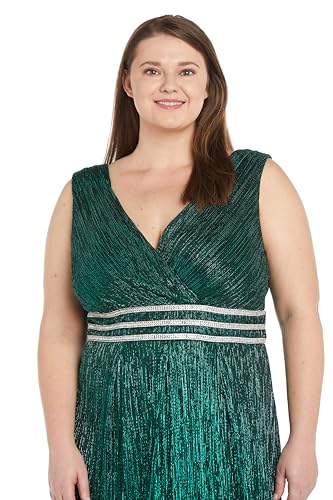 Image of R&M Richards Women's Sleeveless Maxi Dress - V-Neck Pleated Long Formal Gown W /Rhinestone Trim - Party & Cocktail Attire