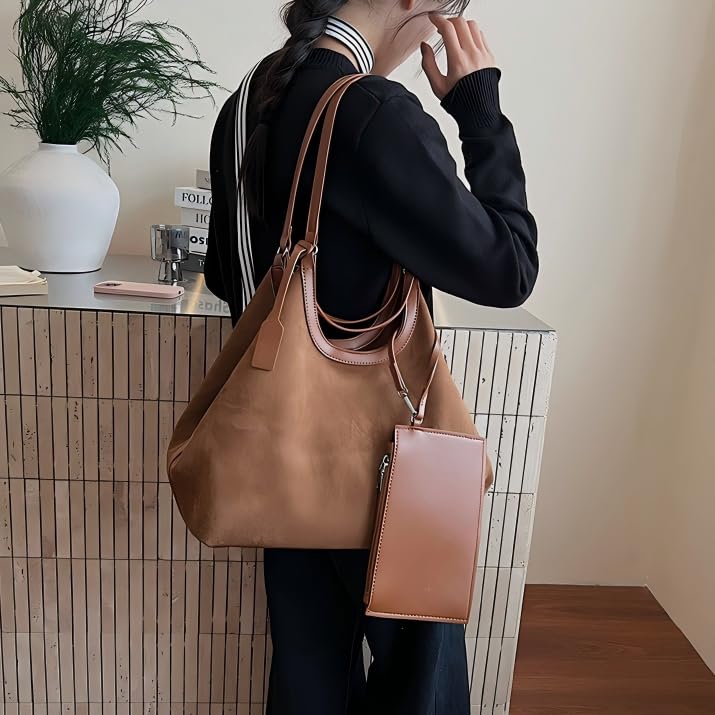 Womens Fashion Suede Shoulder Bags Large Tote Bag Casual Satchel Bag Slouchy Suede Hobo Bags Travel Crossbody Purse 20252