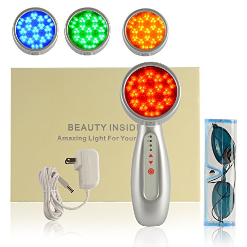 YokPollar Photon Light Therapy, 4 Interchangeable heads, skin rejuvenation, lightens dark spots, promotes collagen and reduce wrinkles and fine lines aging-resistant (Red,Blue,Green, Yellow Light)