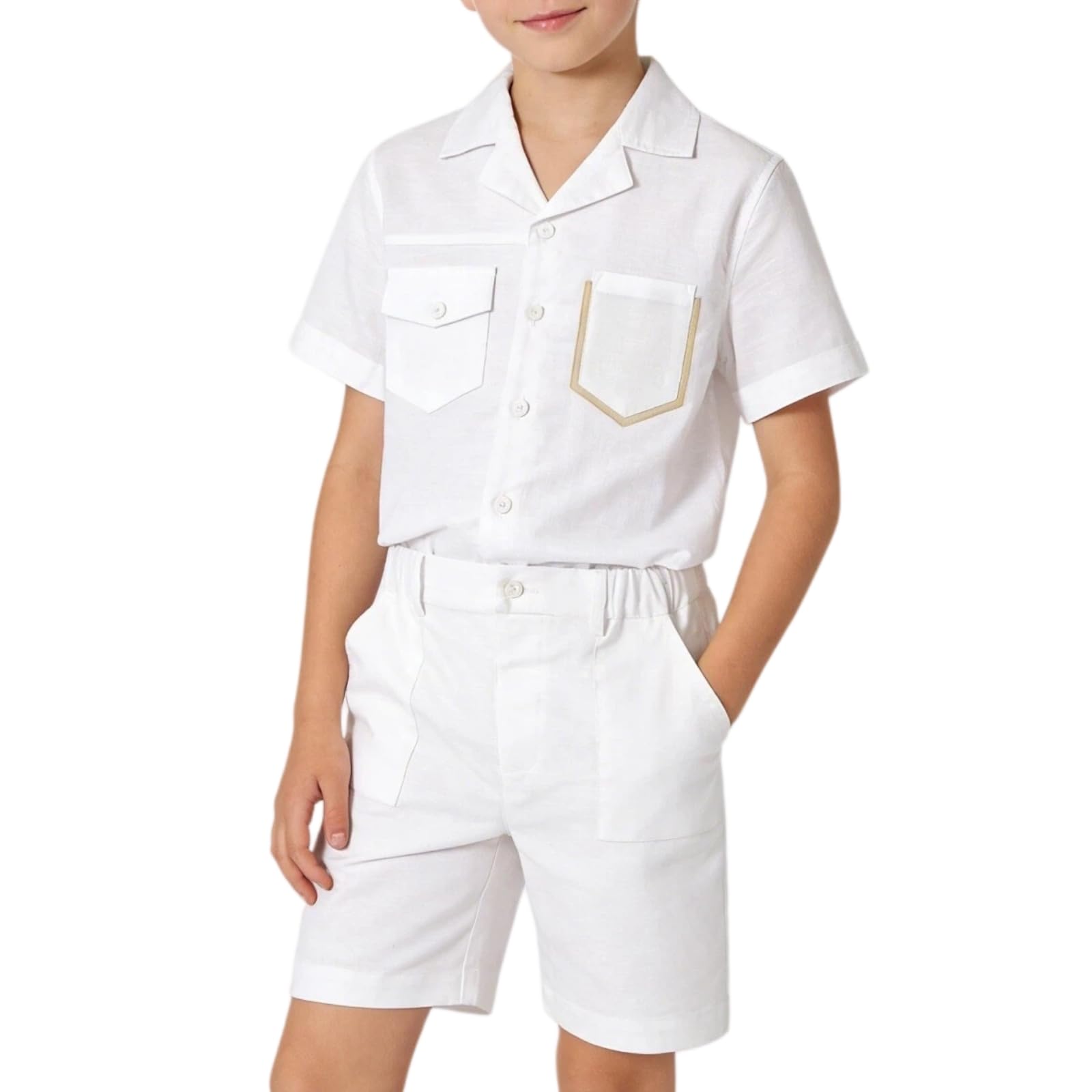 LOLANTA Ensemble Été Garçon en Coton et Lin, Chemise à Manches Courtes et Short, Tenue Légère et Respirante pour Enfant 5-12 Ans