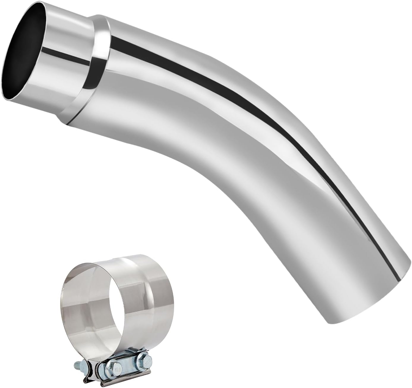 Diesel Exhaust Elbow Tip, Side Exit Exhaust Tip, chromed Turndown Exhaust Tip (With Clamp, 4'' inlet / 6'' outlet) With Clamp 4'' inlet / 6'' outlet