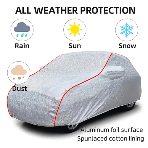 Image of Sulfar 100% Waterproof Car Body Cover Compatible with Mirror for Volvo V90 (Triple Stitched, Full Bottom Elastic, Magic Silver with Red Piping)
