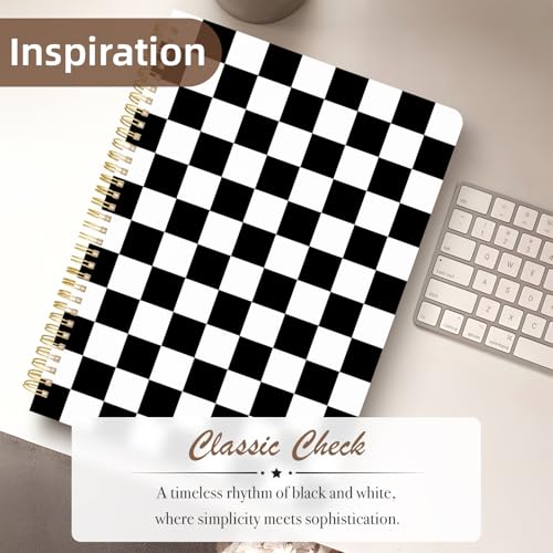 Image of Cute Spiral Notebook 8.5 x 11 Graph Paper Journal A4, Black Plaid