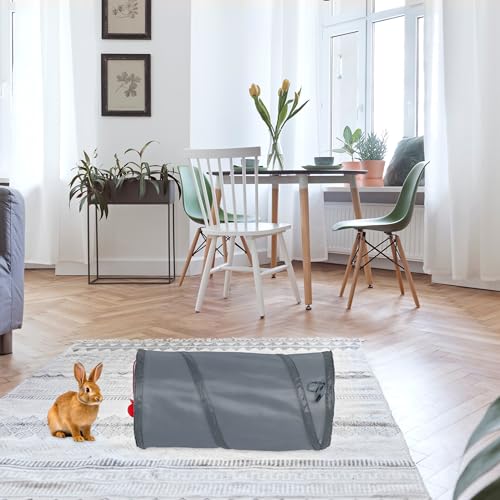 Relaxdays Katzentunnel faltbar, BxD: ca. 50x25 cm, Katzenröhre mit Spielzeug & Tasche, interaktiver Spieltunnel, grau