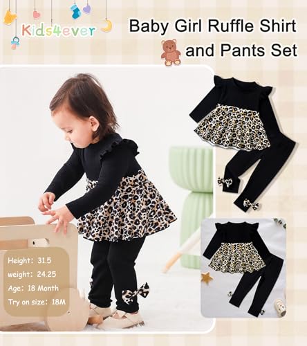 Kids4ever Baby Girl Clothes Ruffle Shirt Pants Cute Infant Outfit Set For 6-24M Fall Winter2