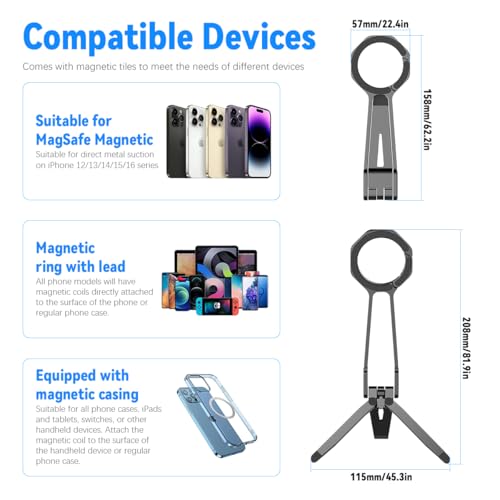 Image of ZORBES Magnetic Phone Tripod Stand for iPhone, 360 Degree Adjustable Aluminium Maglock Smartphone SelfieTripod Pocket Cell Phone Stand Magnet Quick Mount Compatible with iPhone 16 15 14 13 12