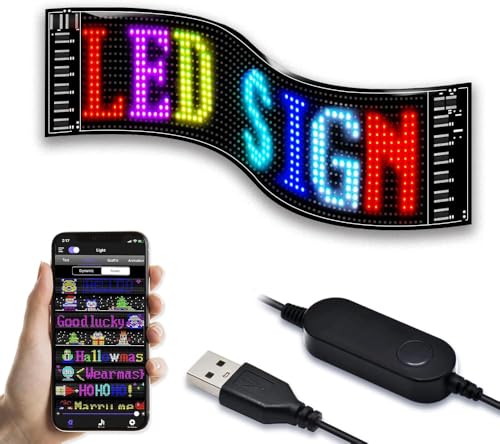Panneau Affichage LED: Enseigne Lumineux - 47x12cm Plaque Lumineuse Voiture, Personnalisé Flexible Affichage LED Programmable App Contrôle pour la...