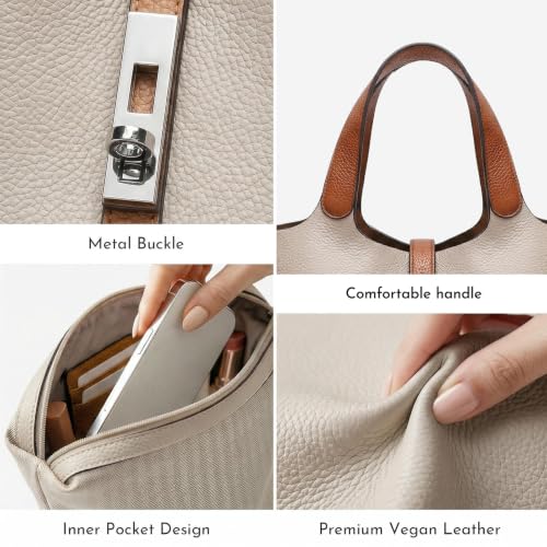 Image of Tote Bag for Women Vegan Leather Bucket Purse for Women Top Handle Handbag Shoulder Bag with Detachable Small Purse