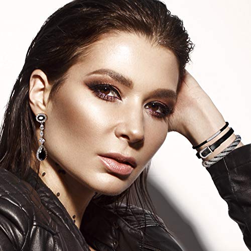 Curved Bar Black Cord Bracelet For Women For Teen Cubic Zirconia Cz Pave .925 Sterling Silver Adjustable #TOP5