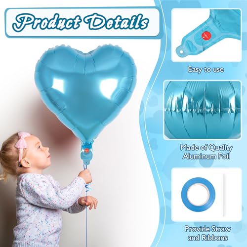Image of 12 Pcs Light Blue Heart Balloons,18 Inch Heart Foil Balloons Love Balloon Valentine Balloon for Birthday Party Wedding Engagement Party Baby Shower Valentine Day Decorations